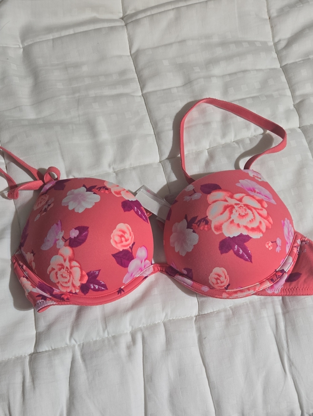 PINK Victoria's Secret Coral Floral Push-Up Bra